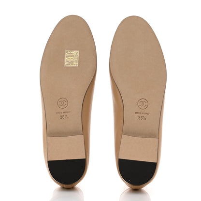 Chanel Lambskin Cap Toe CC Ballerina Flats 36.5 Beige Black 5 of 9