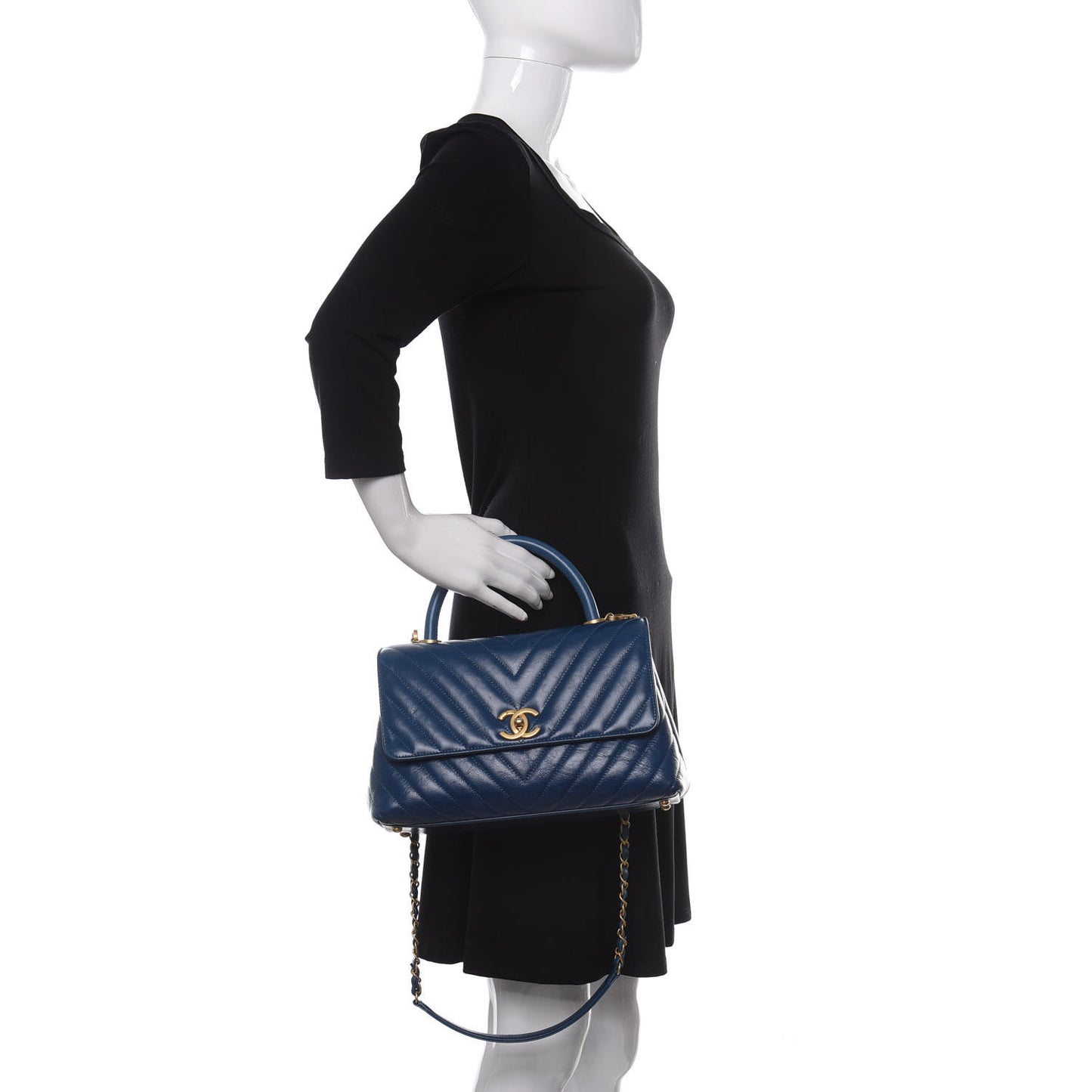 Calfskin Chevron Quilted Small Coco Handle Flap Blue
