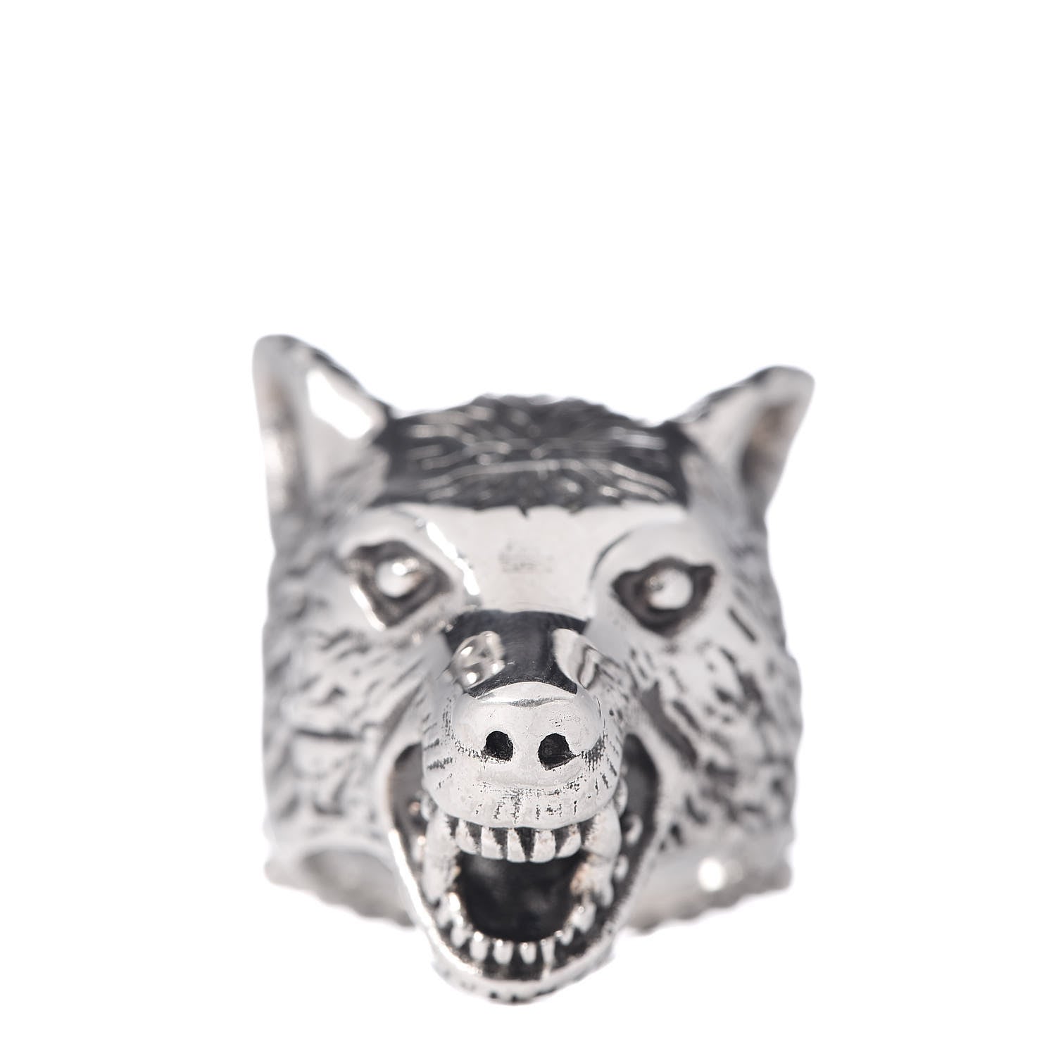 Gucci Sterling Silver Anger Forest Wolf Head Ring 54 6.75 3 of 10