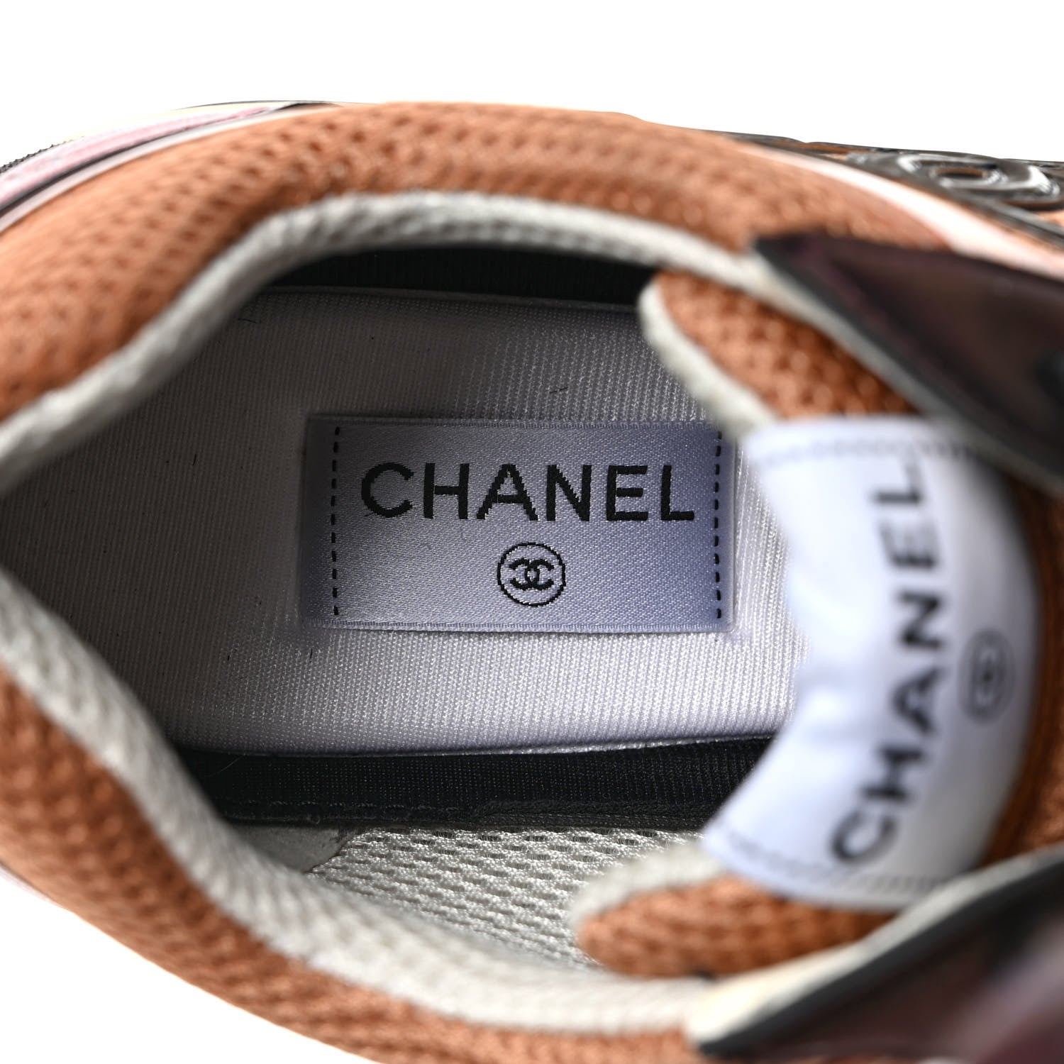 Chanel Fabric Laminated Calfskin Stretch CC Mens Sneakers 45 Brown Dark Grey 8 of 9