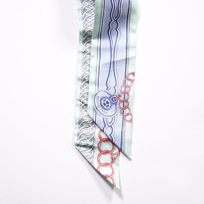 Hermes Silk Maillons Twilly Vert D'eau Ciel Rouge 2 of 4