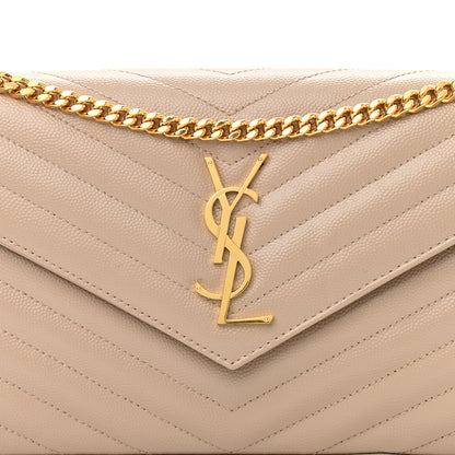Saint Laurent Grain De Poudre Matelasse Chevron Monogram Chain Wallet Nude Powder 7 of 8