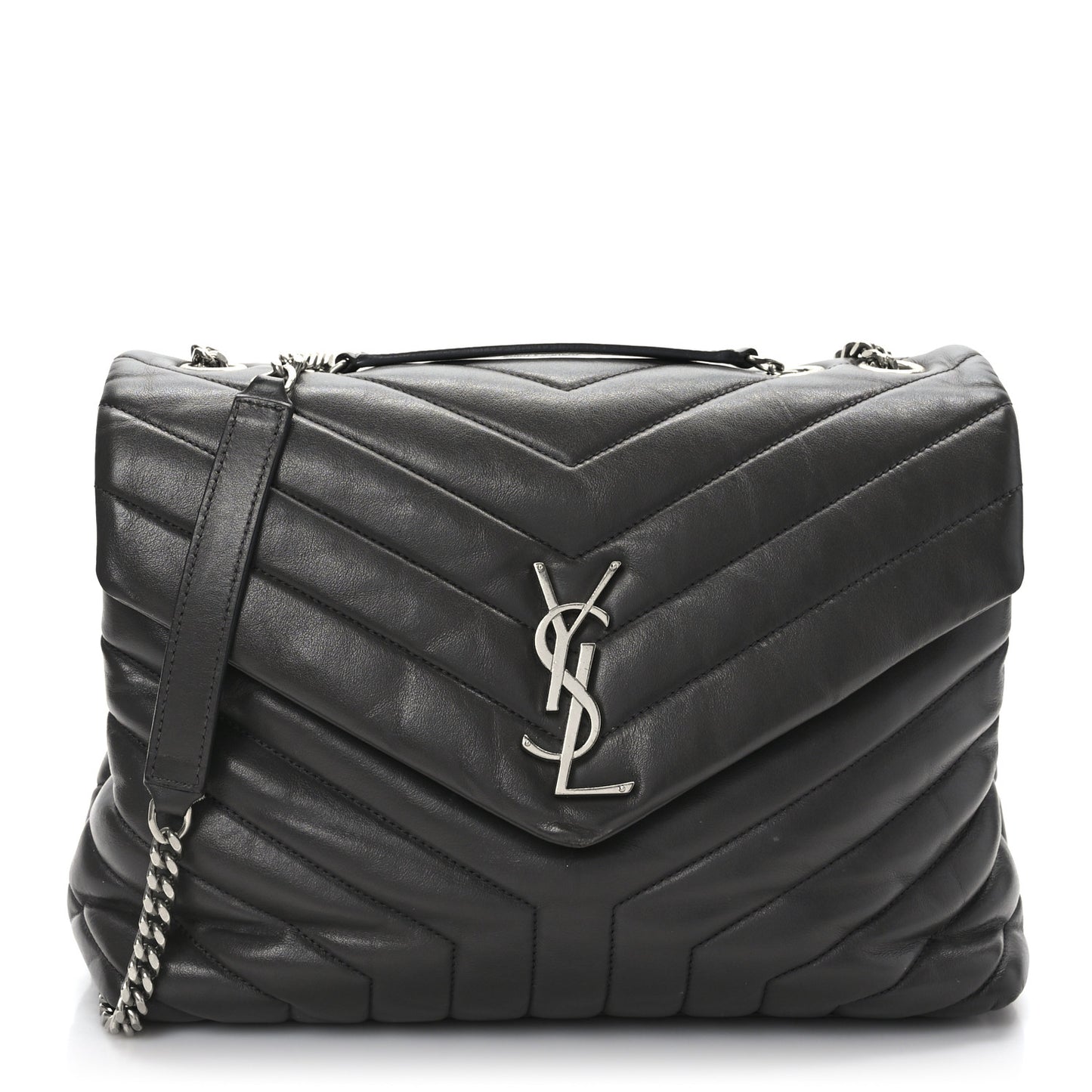Calfskin Y Quilted Monogram Medium Loulou Chain Satchel Asphalt