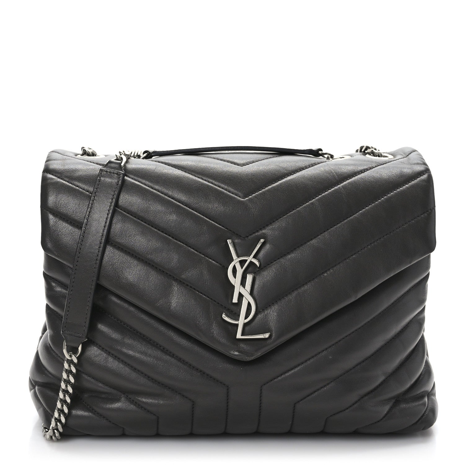 Saint Laurent Calfskin Y Quilted Monogram Medium Loulou Chain Satchel Asphalt 1 of 9