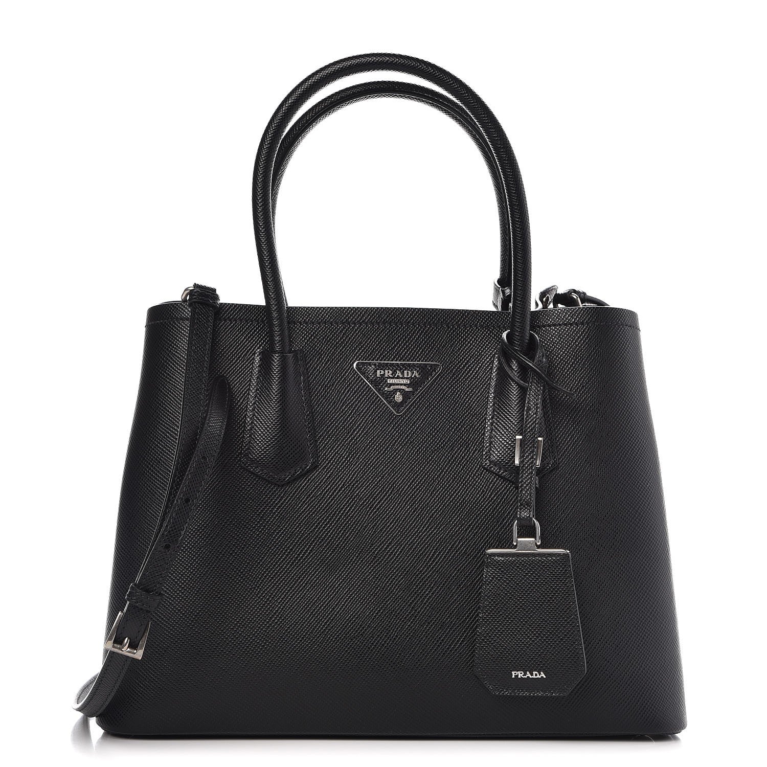 Prada Saffiano Cuir Small Double Bag Black 1 of 12