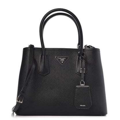 Prada Saffiano Cuir Small Double Bag Black 1 of 12