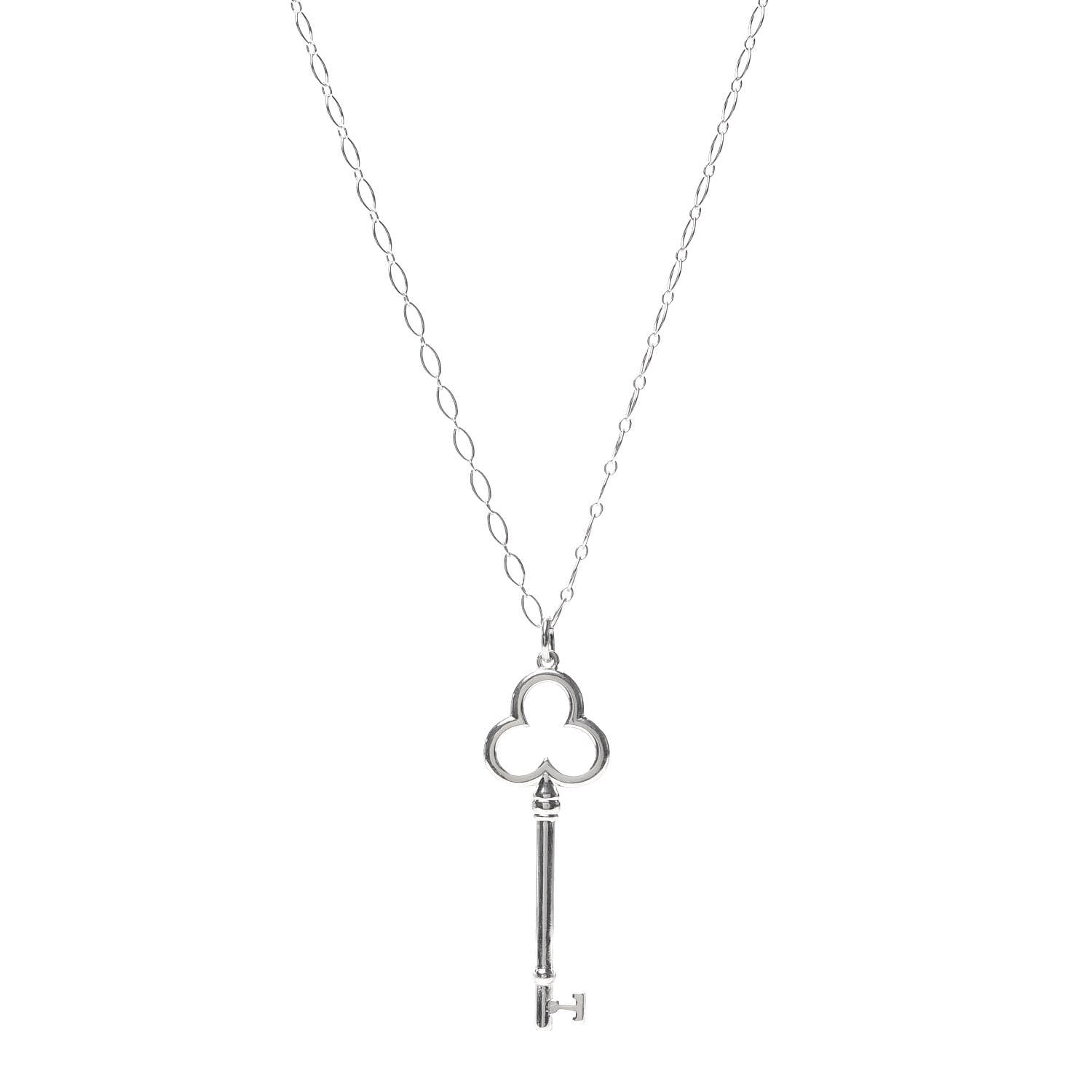 Tiffany Sterling Silver Large Trefoil Key Pendant Necklace 1 of 5
