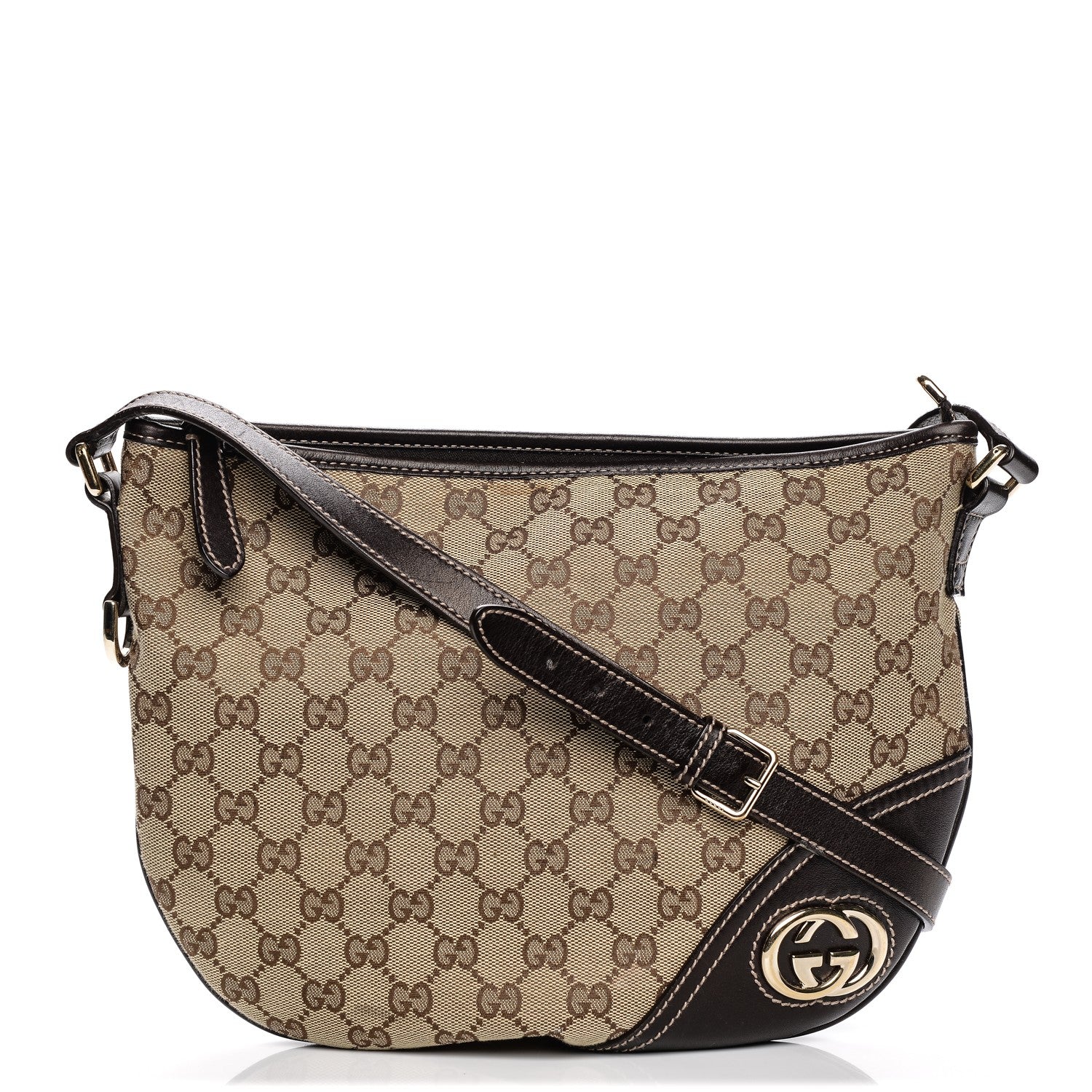 Gucci Monogram Medium New Britt Half Moon Hobo Dark Brown 1 of 8