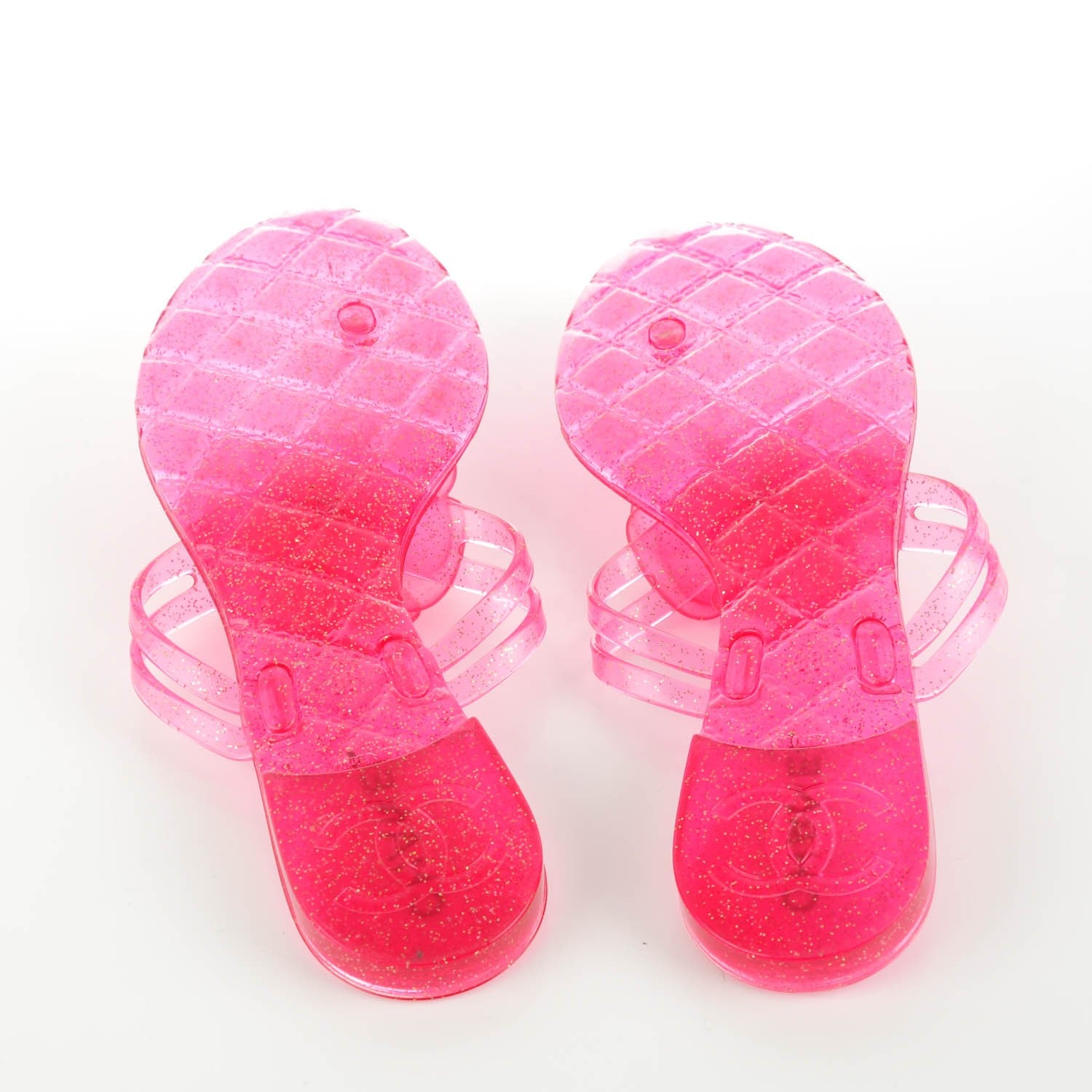 Chanel Jelly Camellia Glitter Thong Sandals 38 Pink 5 of 8
