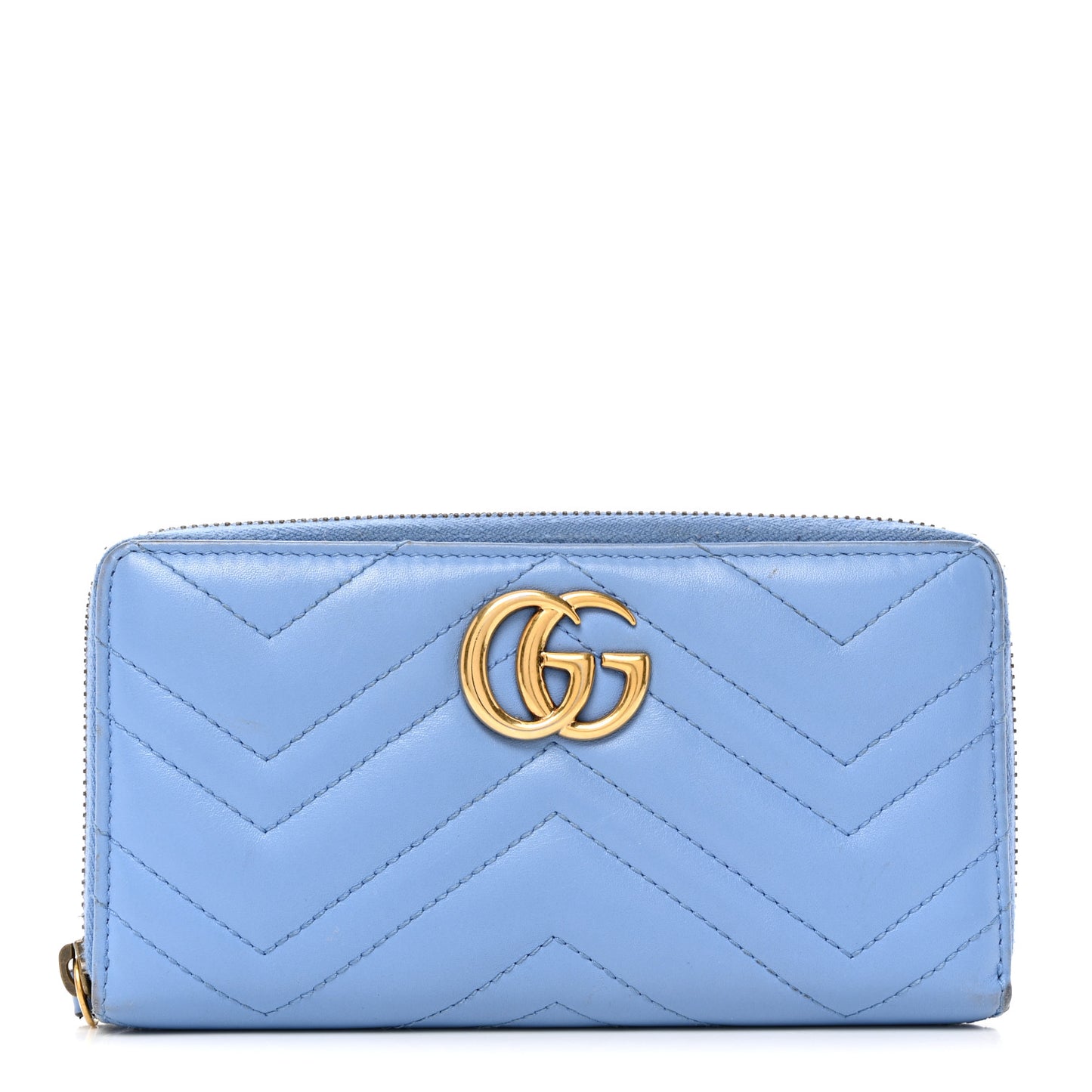 Calfskin Matelasse GG Marmont Zip Around Wallet Clear Sky Blue