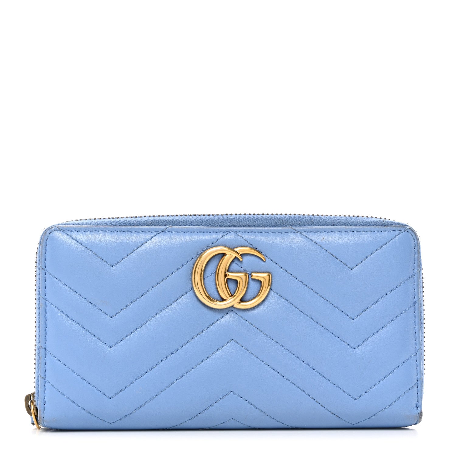 Gucci Calfskin Matelasse GG Marmont Zip Around Wallet Clear Sky Blue 1 of 9