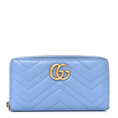 Gucci Calfskin Matelasse GG Marmont Zip Around Wallet Clear Sky Blue 1 of 9