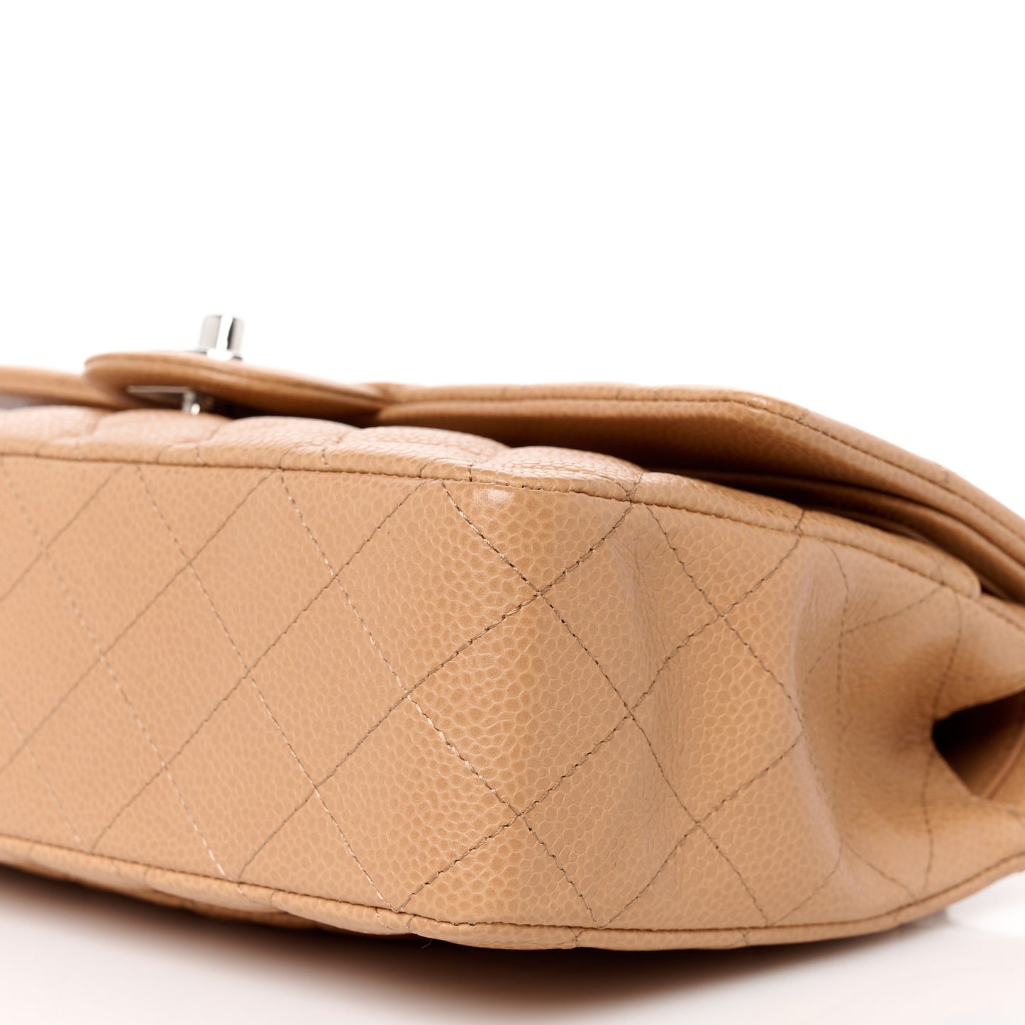 Caviar Quilted Medium Double Flap Beige