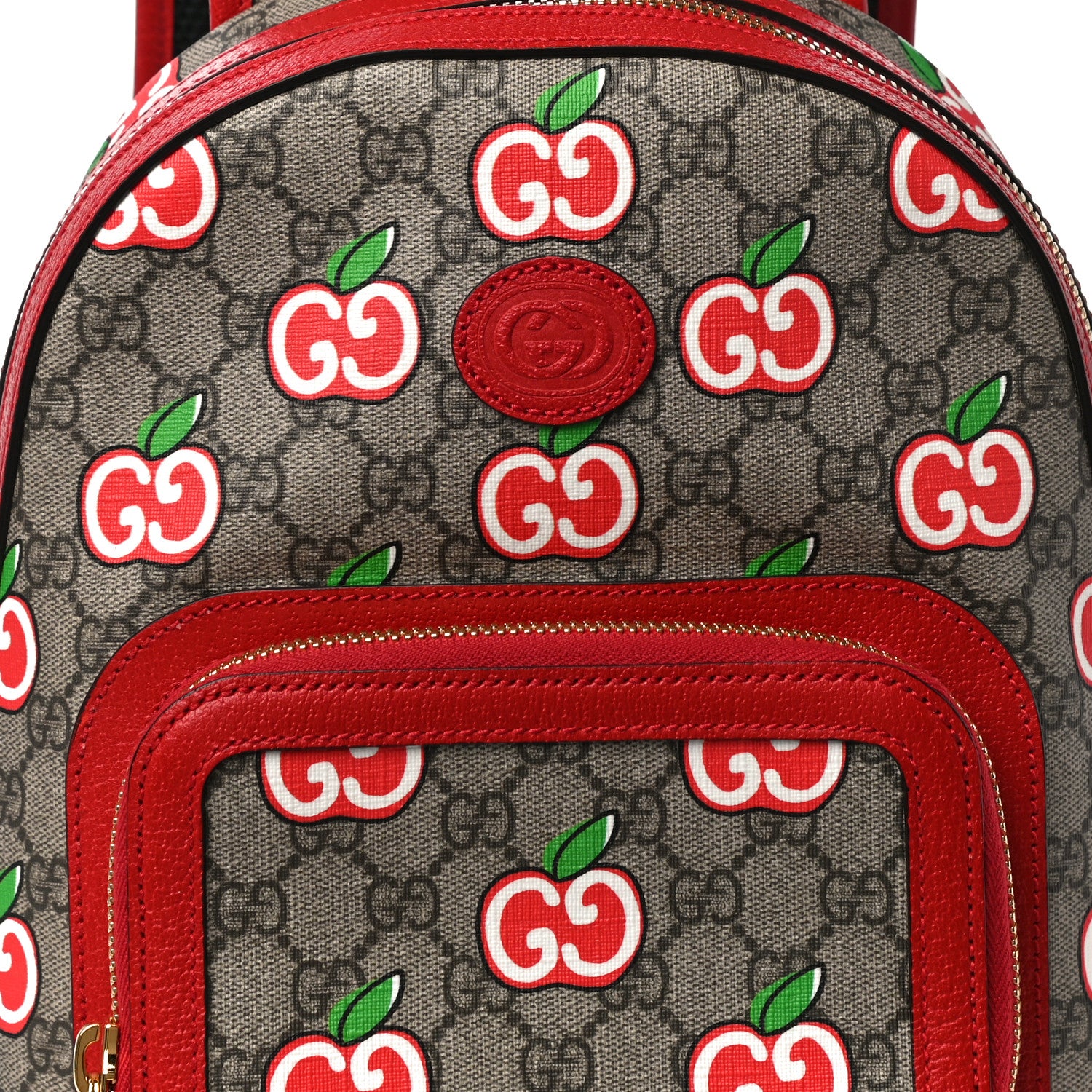 Gucci GG Supreme Monogram Apple Small Retro Interlocking G Day Backpack Beige Multicolor Lobster Red 9 of 11