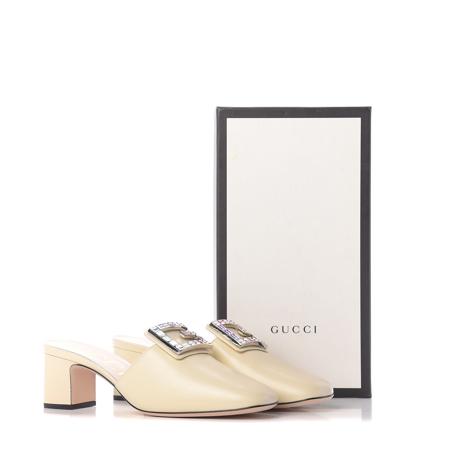 Gucci Malaga Kid Crystal Square G Madelyn Mules 40.5 Vintage White 11 of 11