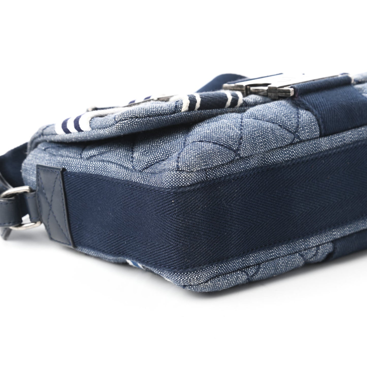 Denim Quilted Medium Airlines Buckle Messenger Bag Blue