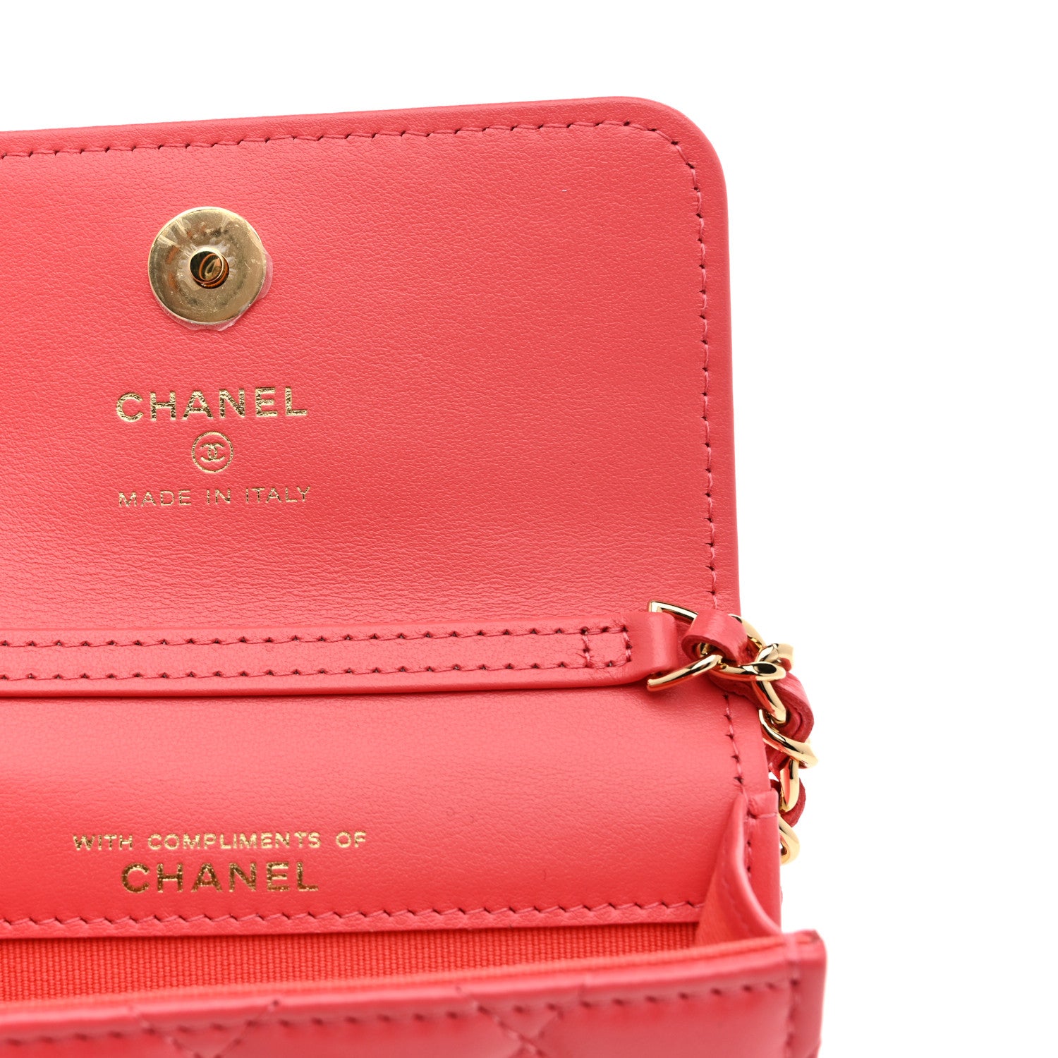 Chanel Shiny Lambskin Quilted Card Holder On Chain Pink 6 of 10