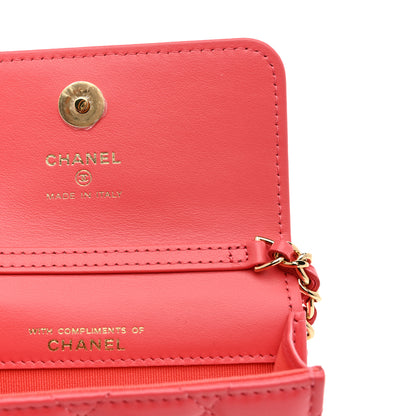 Chanel Shiny Lambskin Quilted Card Holder On Chain Pink 6 of 10