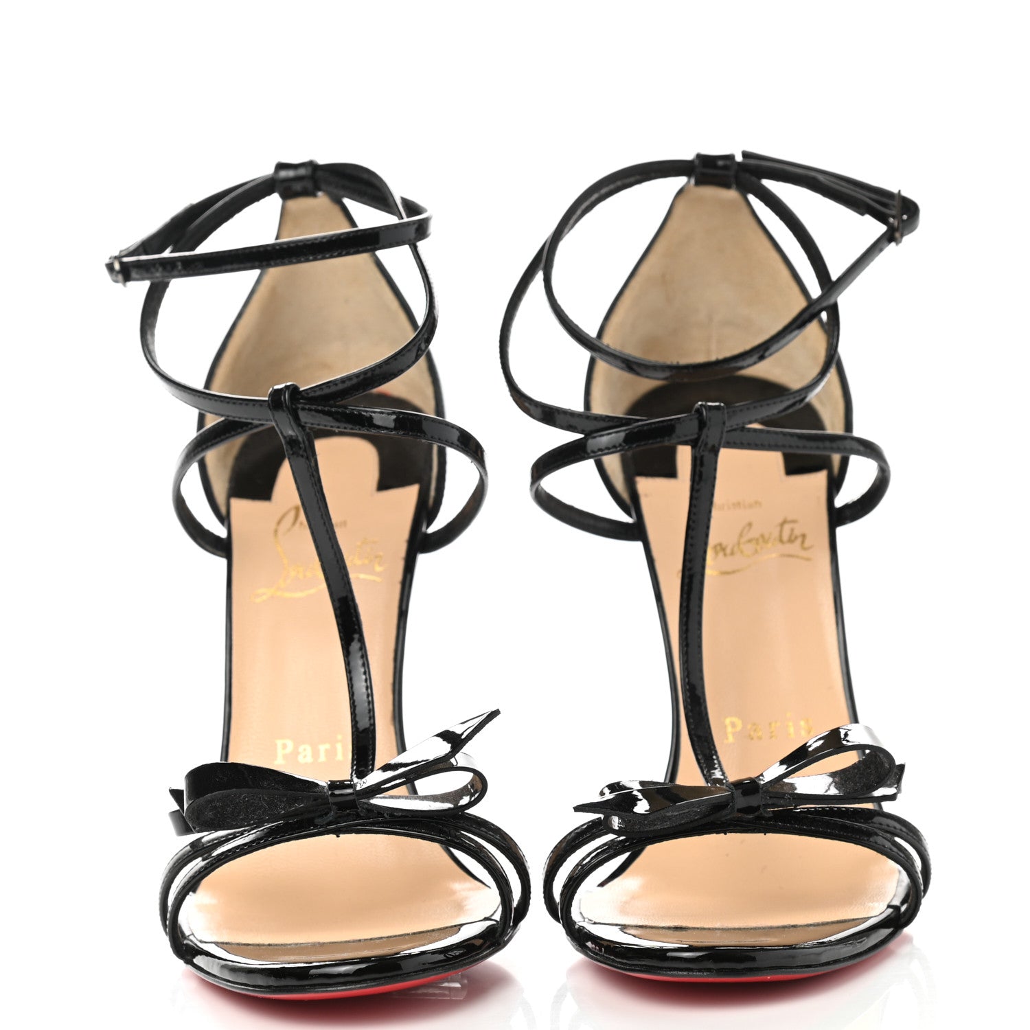Christian Louboutin Patent Blakissima 100 T-Strap Sandals 36 Black 2 of 7