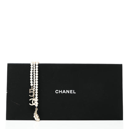 Chanel Pearl Beaded CC Charm Drop Multi Strand Lariat Necklace Pearly White Gold 5 of 5