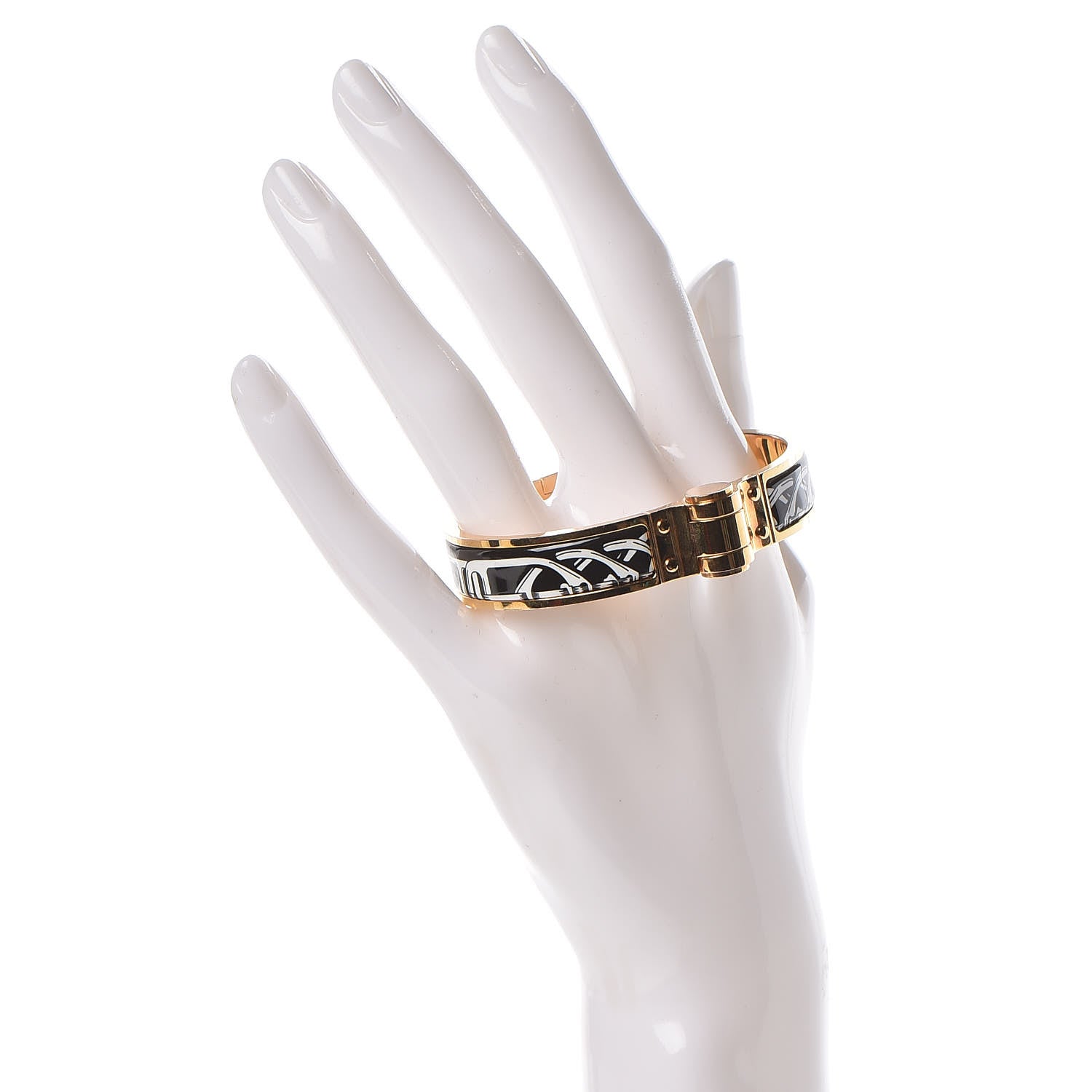 Hermes Enamel Printed Narrow Balades Equestres Positif Negatif Hinged Bracelet S Black 2 of 4