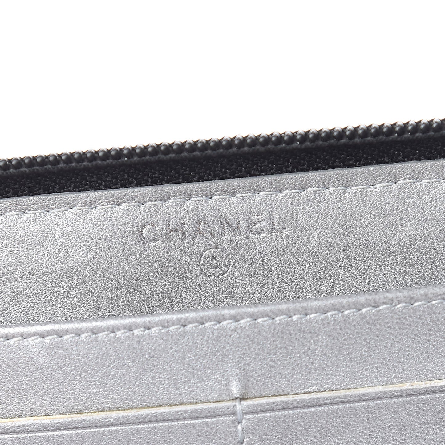 Lambskin Camellia Embossed Large Zip Around Gusset Wallet Black