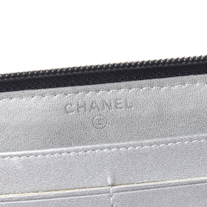 Chanel Lambskin Camellia Embossed Large Zip Around Gusset Wallet Black 7 of 9