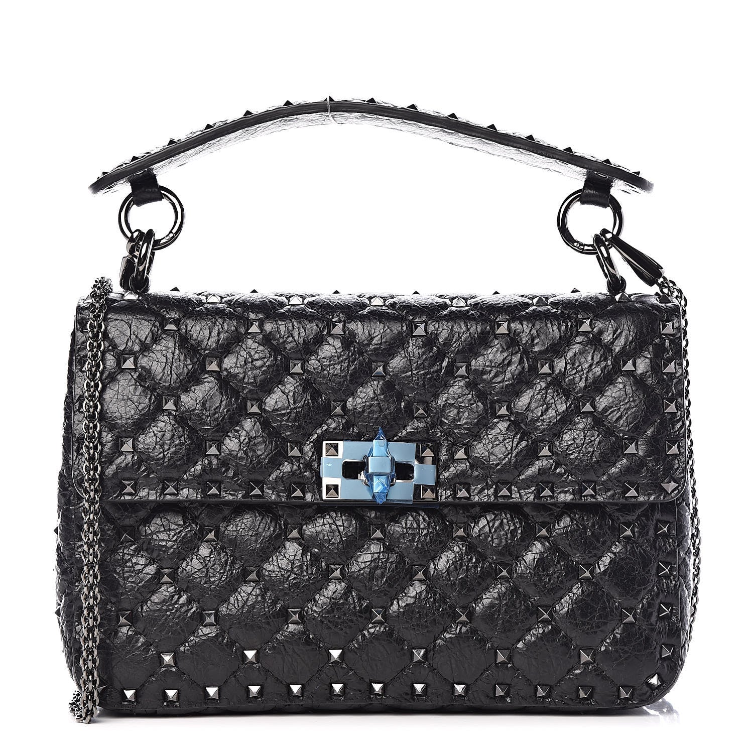 Valentino Garavani Craquele Nappa Medium Rockstud Spike Shoulder Bag Black 1 of 8