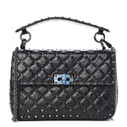 Valentino Garavani Craquele Nappa Medium Rockstud Spike Shoulder Bag Black 1 of 8