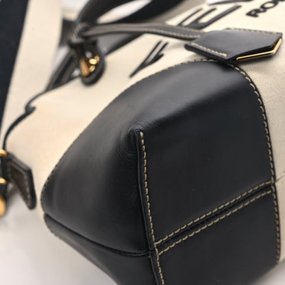 Fendi Canvas Vitello King Logo Embroidered Medium By The Way Boston Bag Grezzo Black 9 of 13