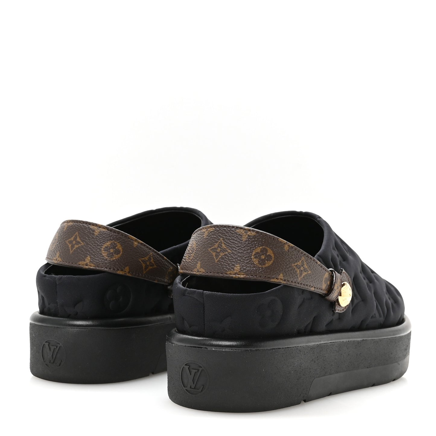 Nylon Embossed Monogram Aspen Platform Clog Mules 39.5 Black