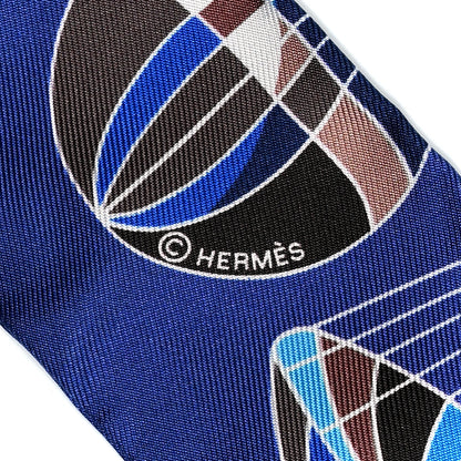 Hermes Silk Les Folies Du Ciel Twilly Marine Marron Glace White 3 of 4