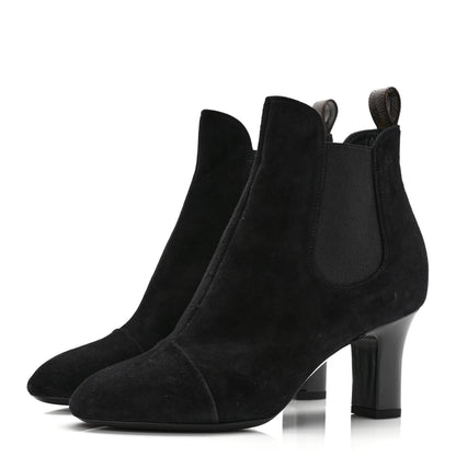 Louis Vuitton Suede Monogram Uniformes Cap Toe Chelsea 75mm Ankle Boots 36.5 Black 3 of 7