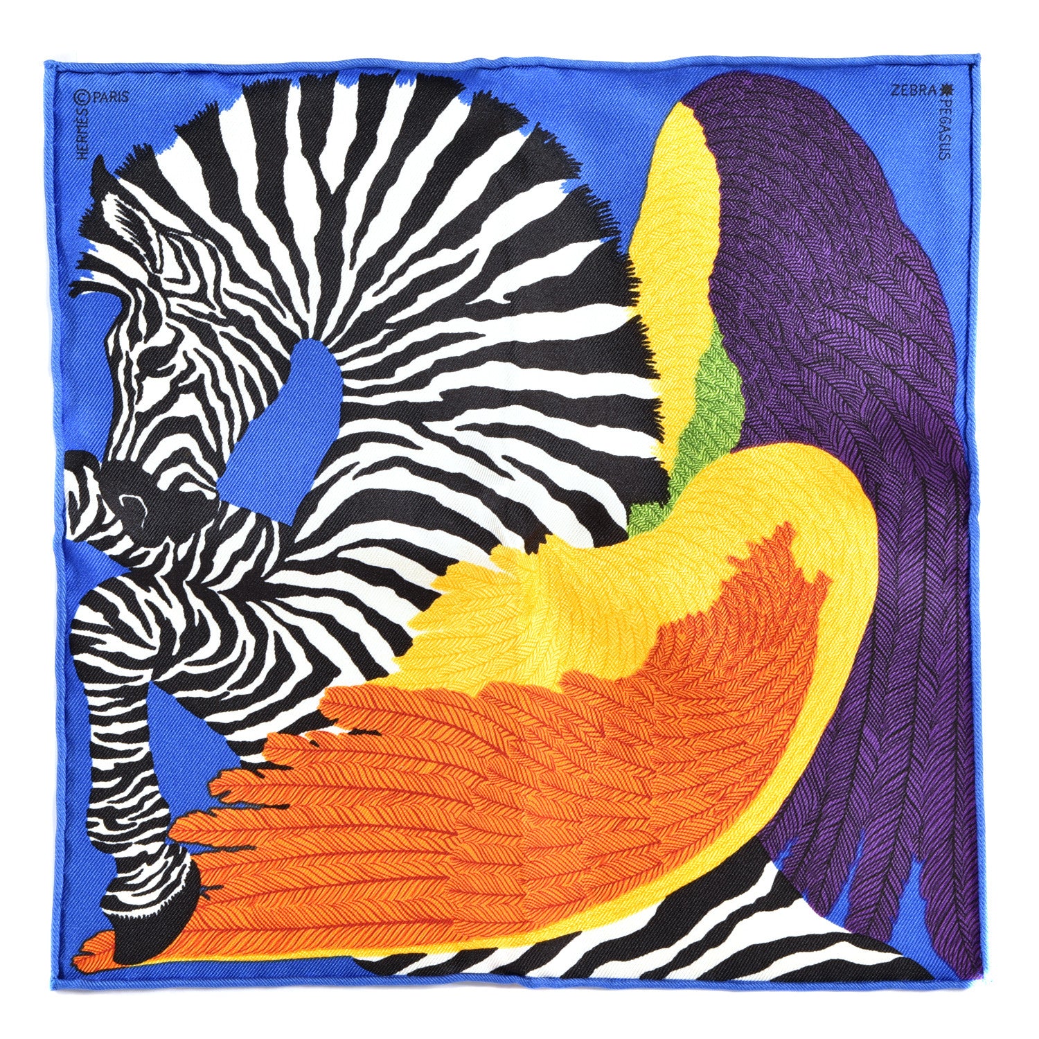 Hermes Silk Zebra Pegasus Nano Scarf 20 Bleu Vif Jaune White 1 of 3