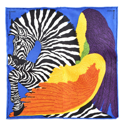 Hermes Silk Zebra Pegasus Nano Scarf 20 Bleu Vif Jaune White 1 of 3