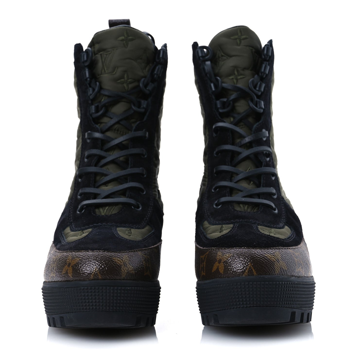 Nylon Embroidered Monogram Suede Laureate Platform Desert Boots 41 Kaki