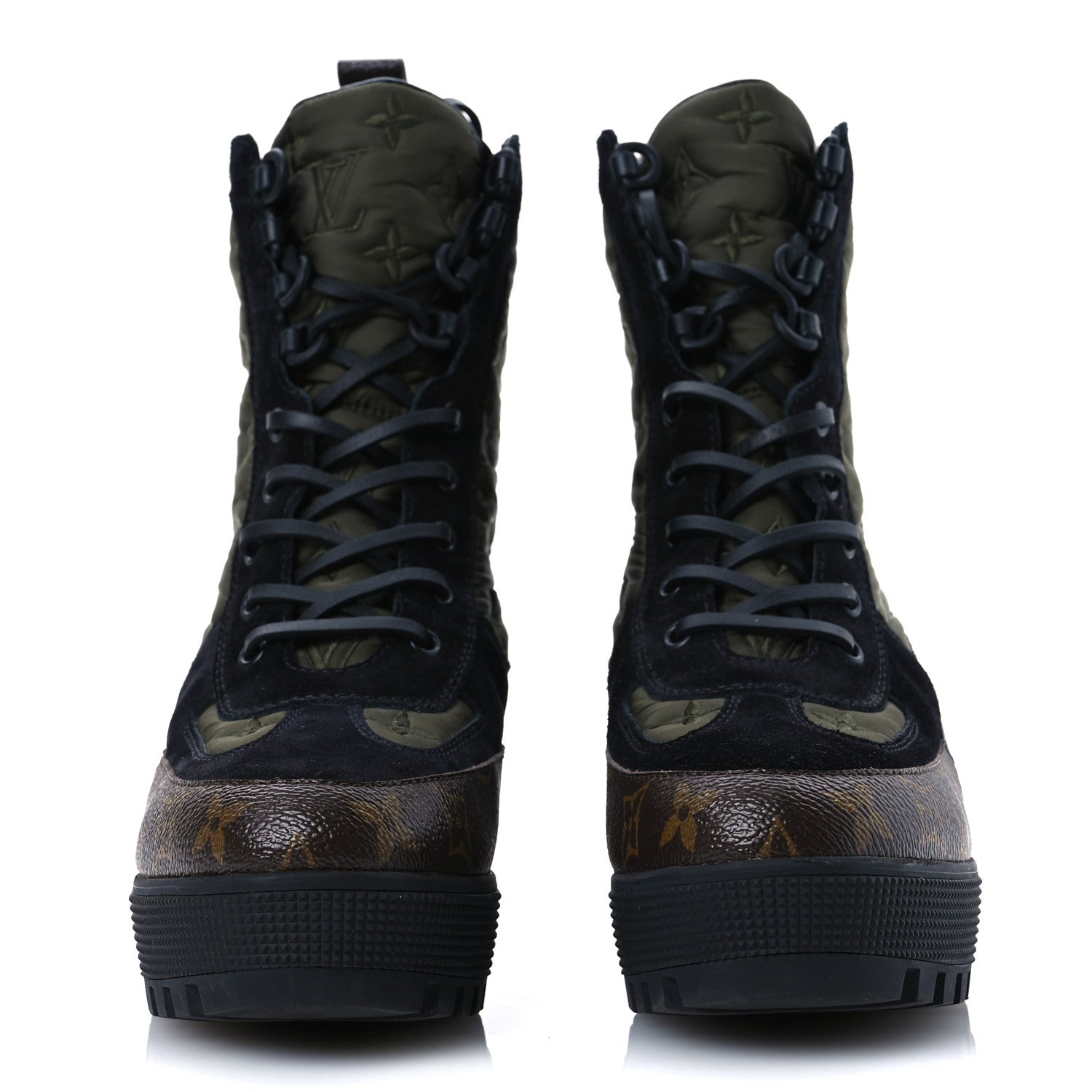 Louis Vuitton Nylon Embroidered Monogram Suede Laureate Platform Desert Boots 41 Kaki 3 of 10