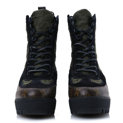 Louis Vuitton Nylon Embroidered Monogram Suede Laureate Platform Desert Boots 41 Kaki 3 of 10