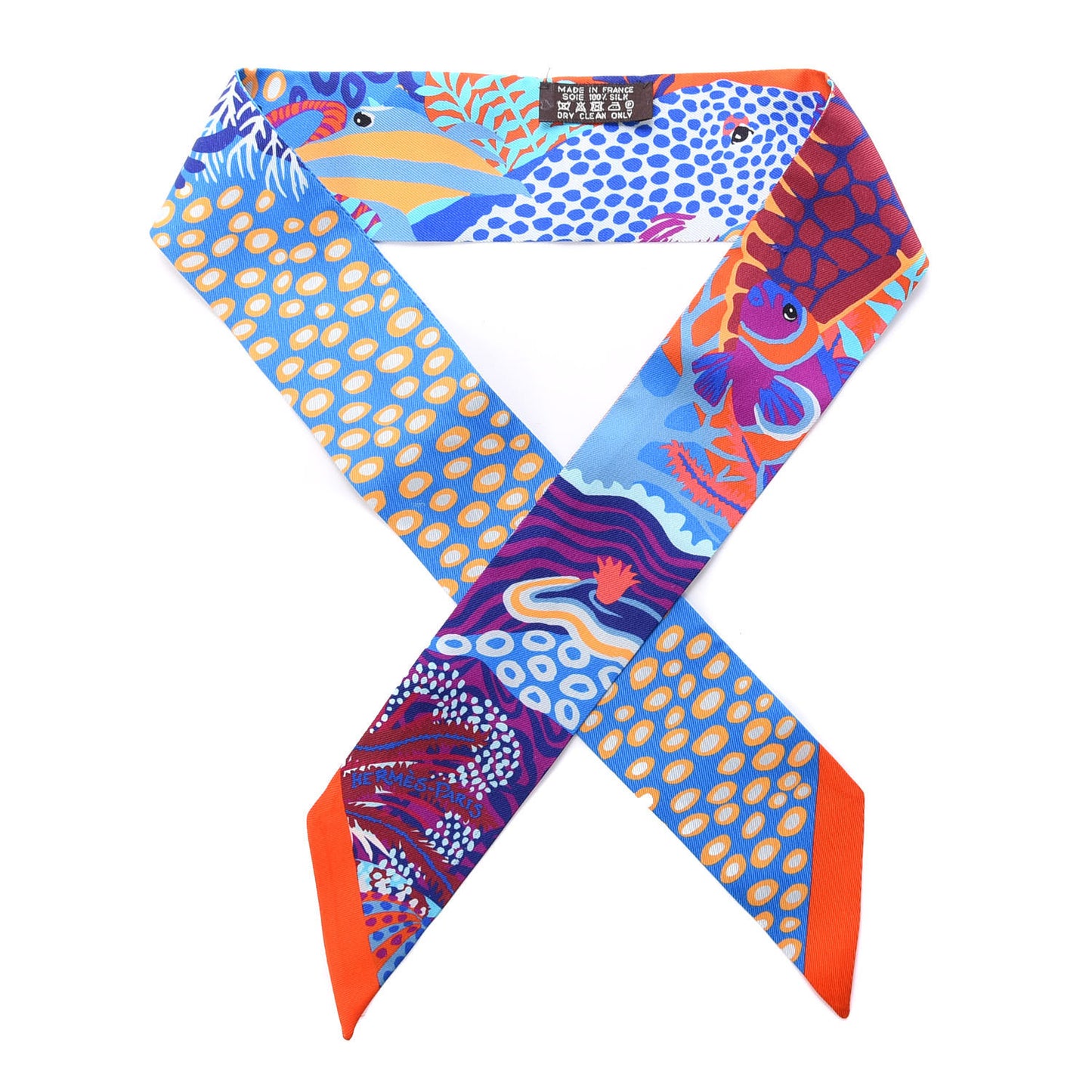 Silk Under The Waves Twilly Orange Bleu Fuchsia