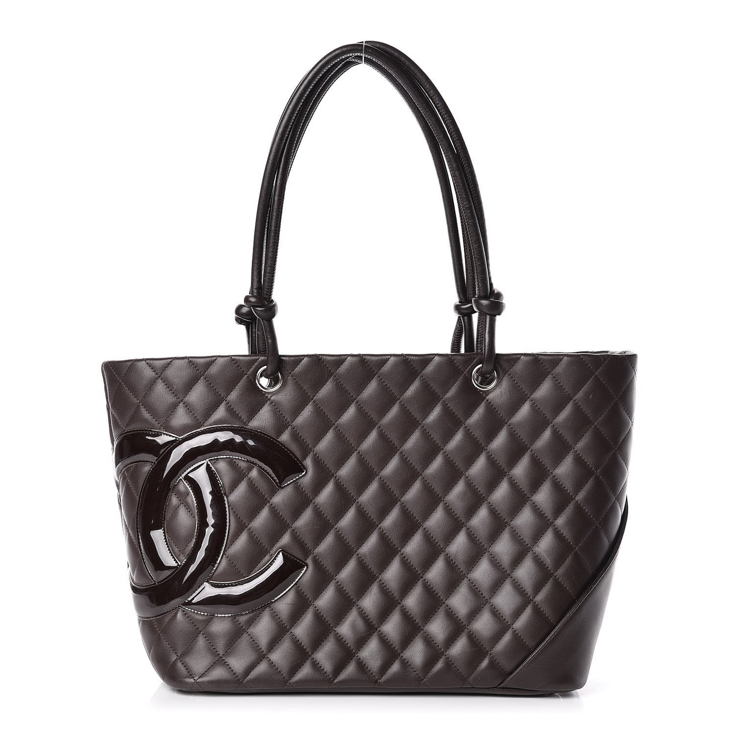 Calfskin Quilted Large Cambon Tote Brown