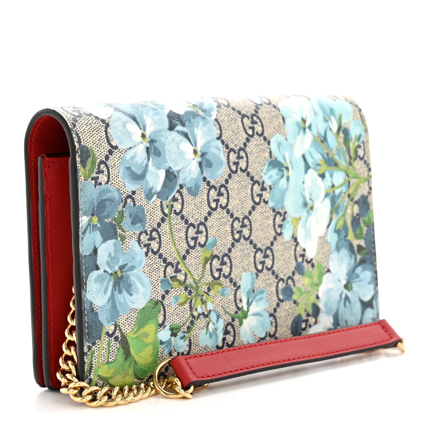 GG Supreme Monogram Blooms Chain Wallet Blue