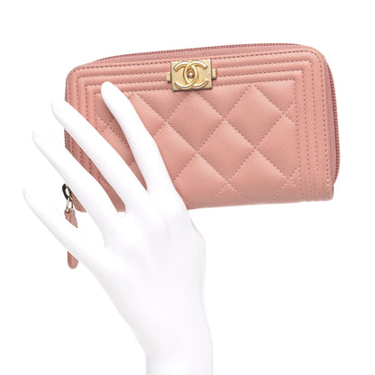Chanel Caviar Quilted Boy Small Zip Around Wallet Pink 2 of 10