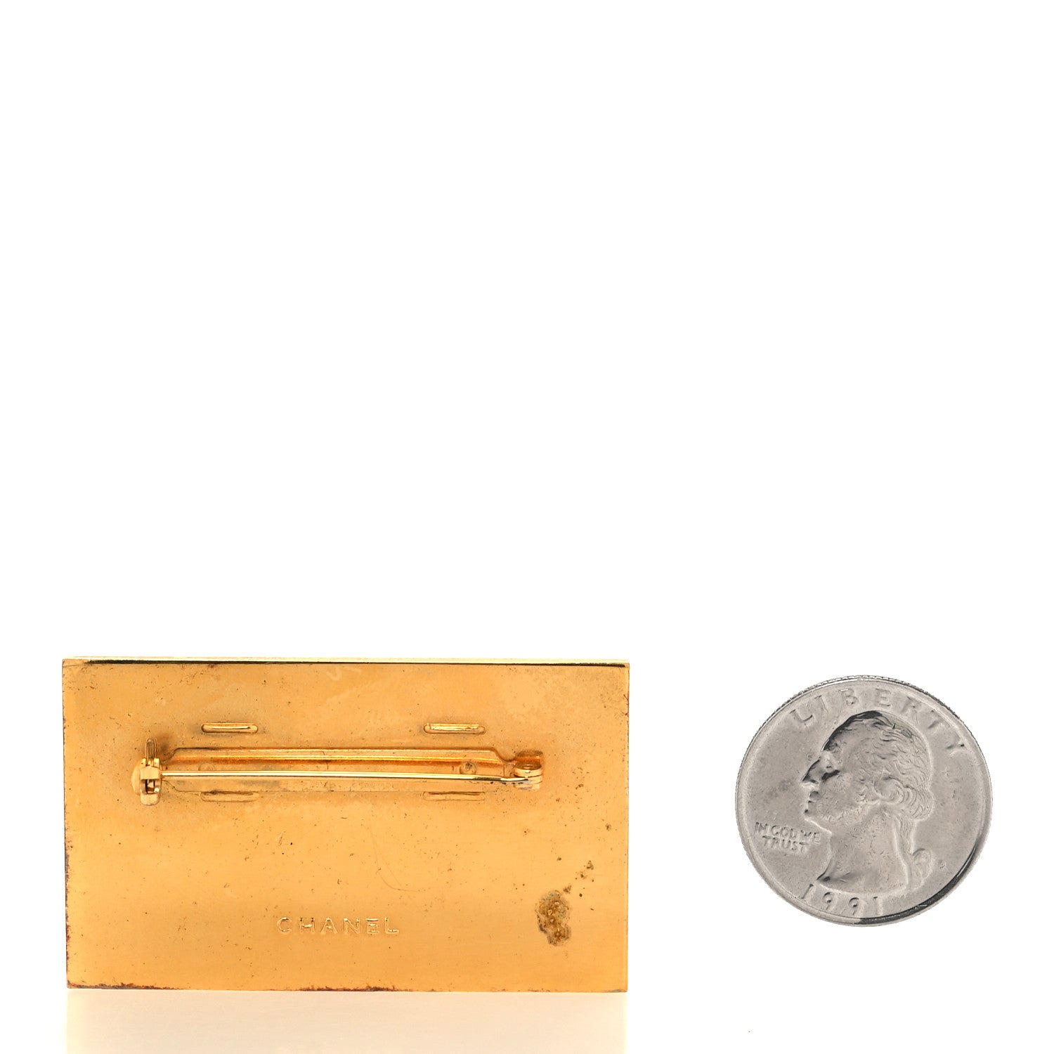 Chanel Metal Logo Plate Brooch Gold 2 of 3