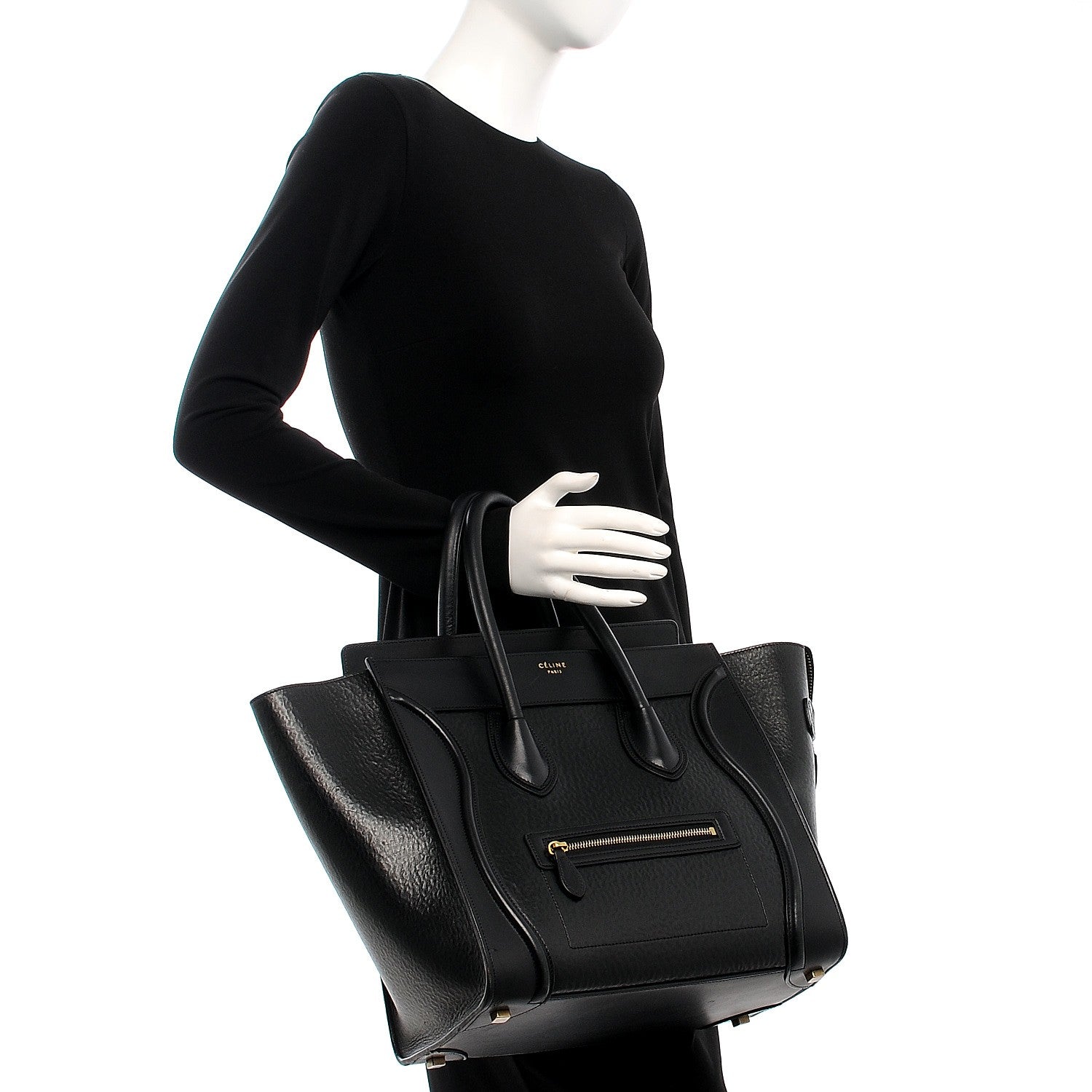 Celine Calfskin Astrakhan Embossed Mini Luggage Black 2 of 10