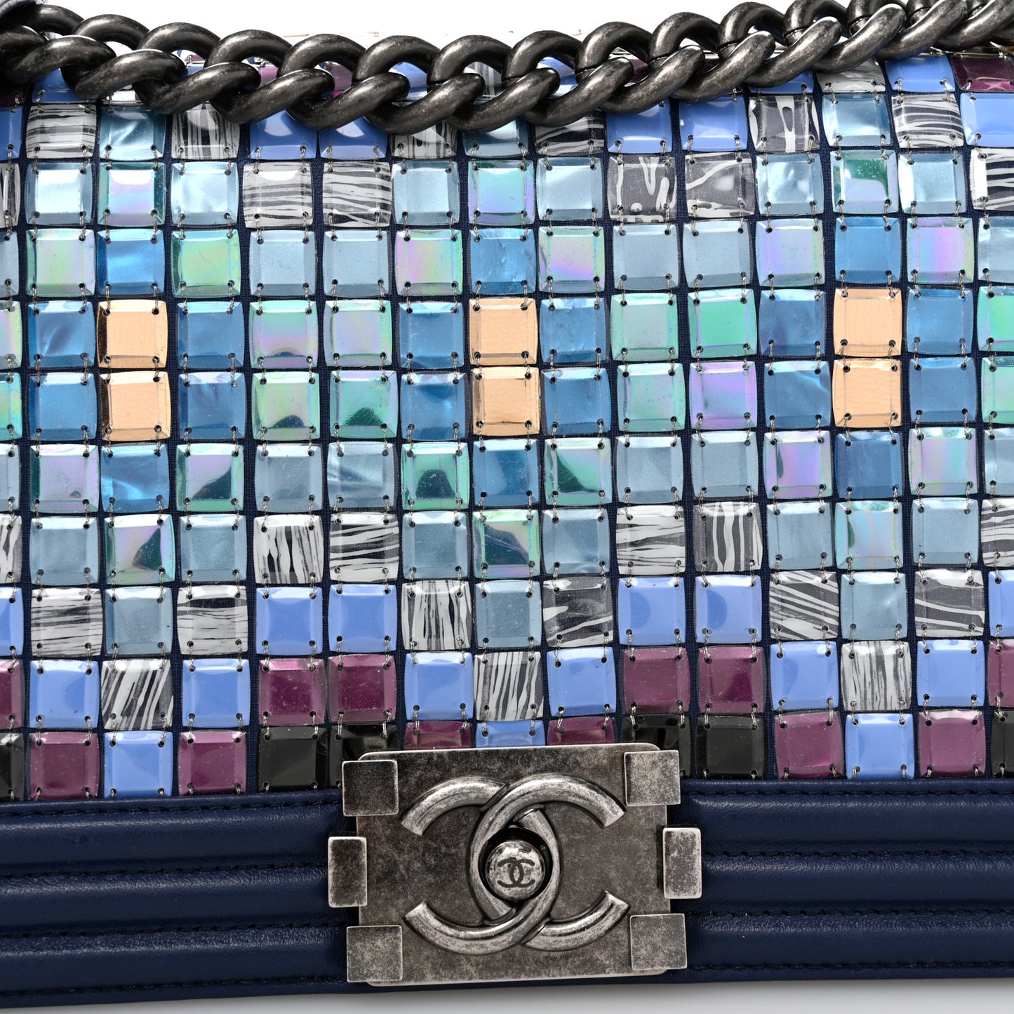 Lambskin Tile Medium Mosaic Boy Flap Navy Multicolor