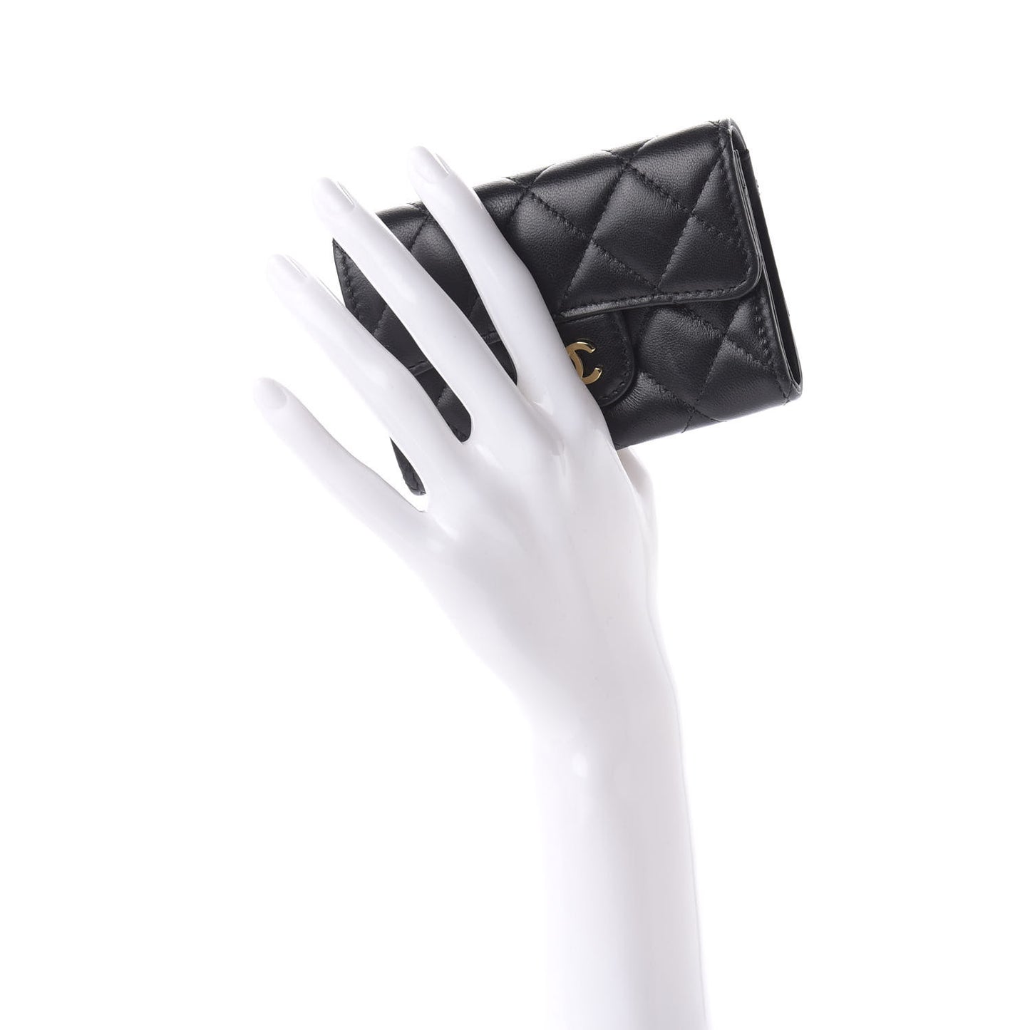 Lambskin Quilted Flap Card Holder Black