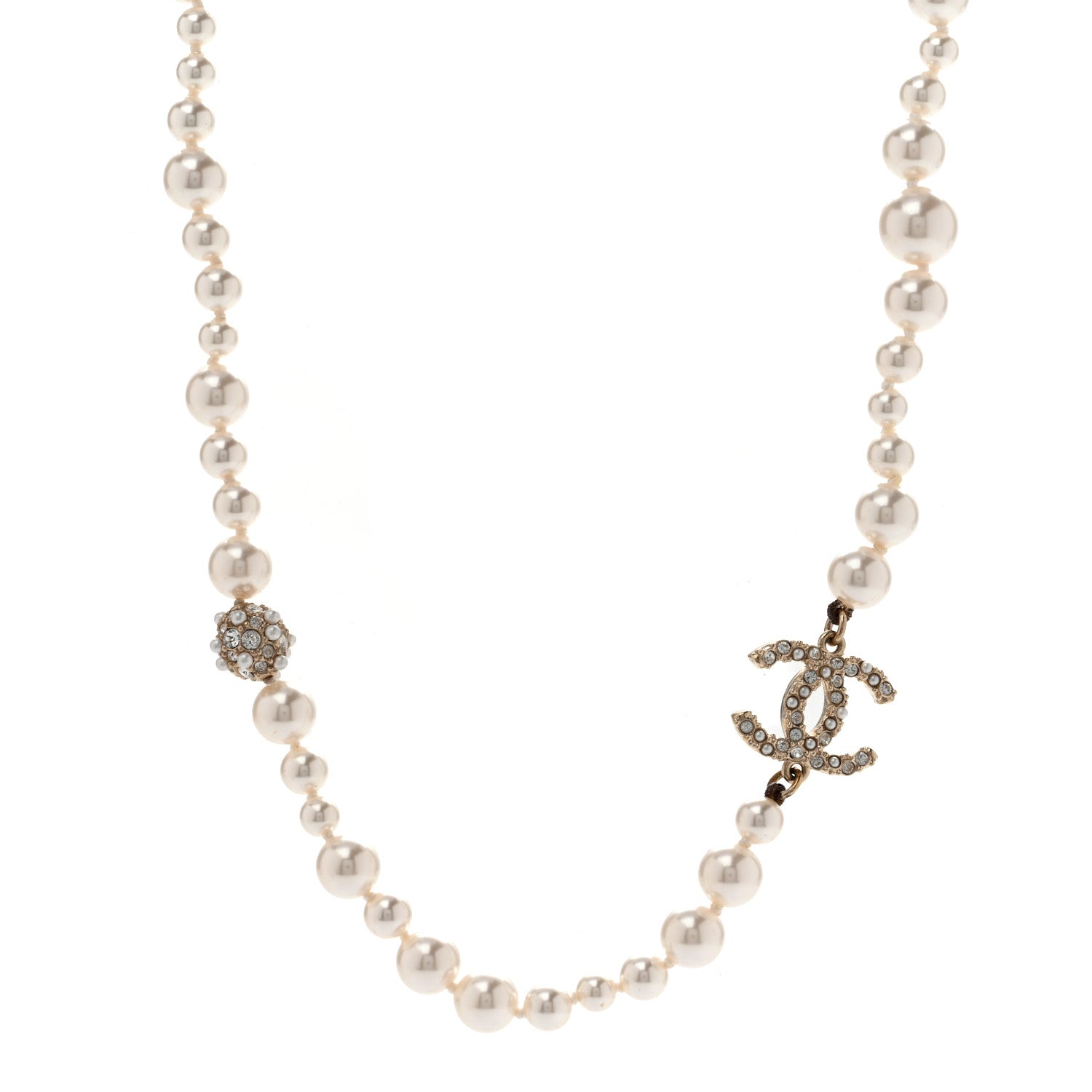 Chanel Pearl Crystal CC Short Necklace Gold Gold 1 of 7