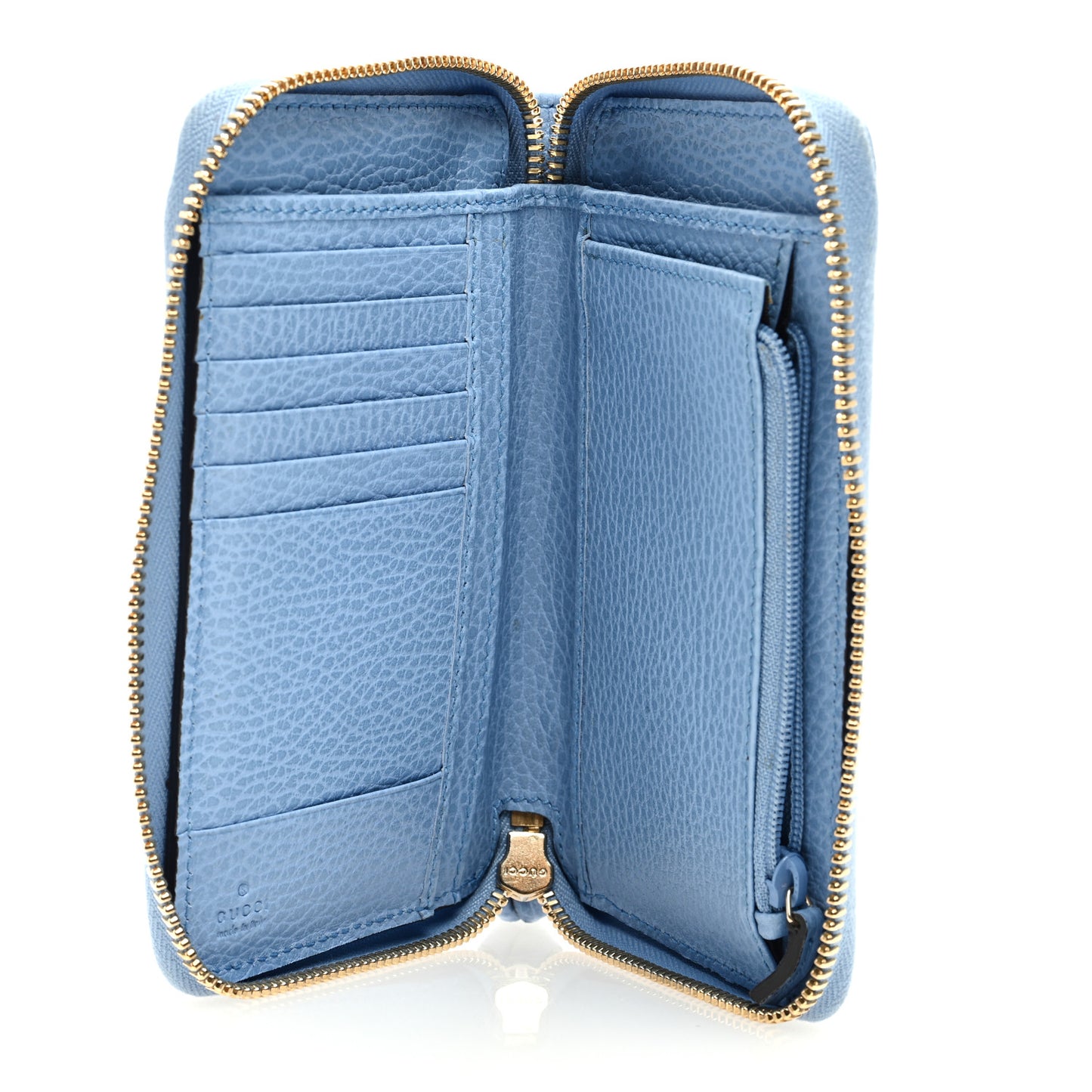 Dollar Calfskin Medium Swing Zip Around Wallet Light Blue
