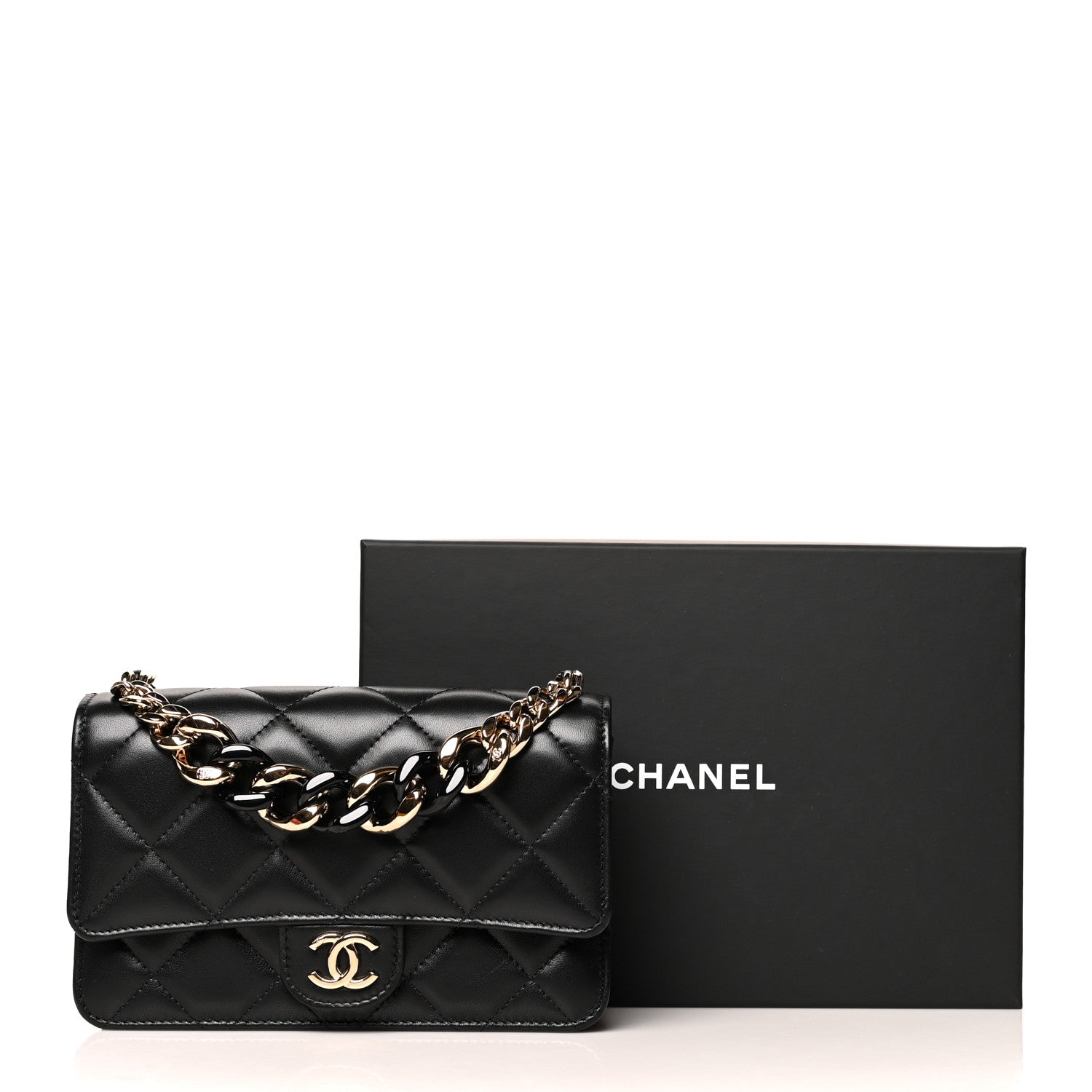 Chanel Lambskin Plexi Quilted Wallet On Chain WOC Black 11 of 11