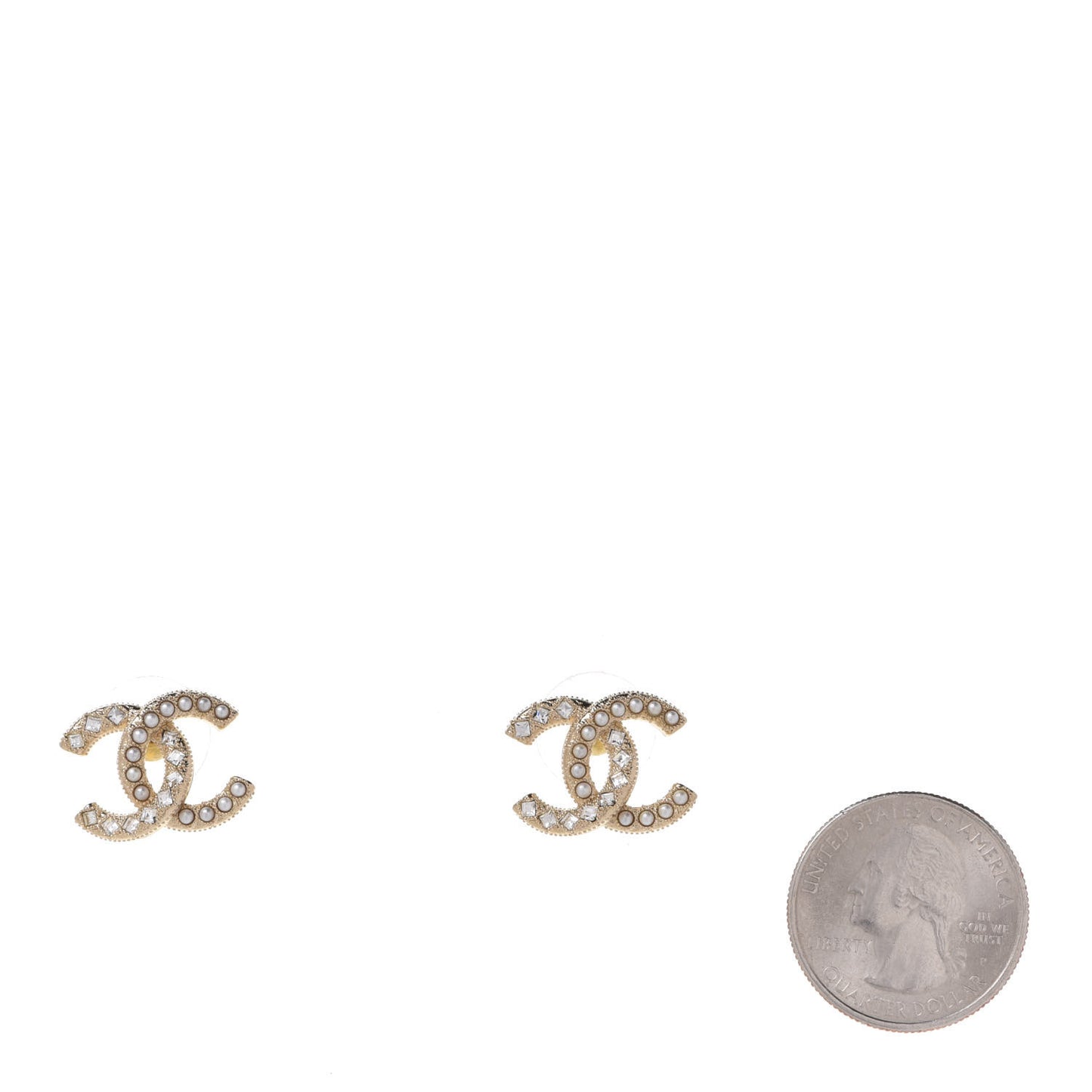 Pearl Crystal CC Earrings Gold